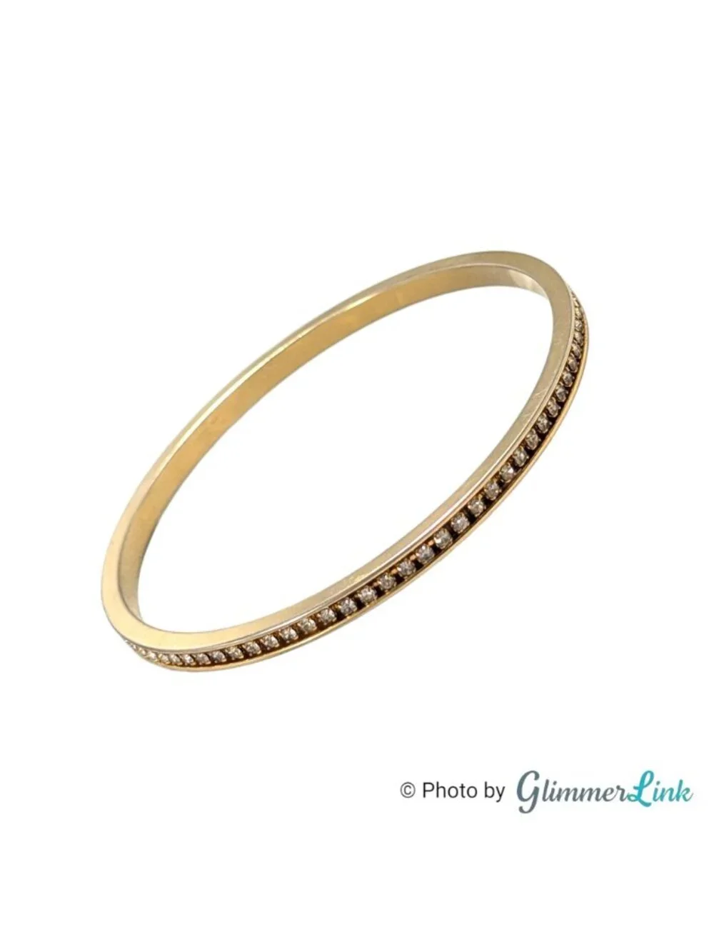 Vintage Gold Tone Rhinestone Bangle Bracelet Slim Stackable Minimalist